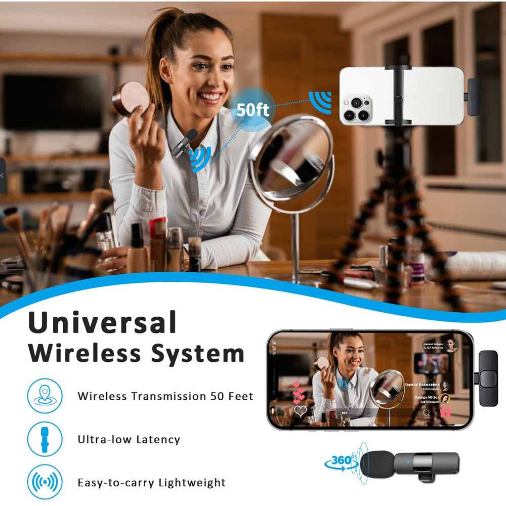 APEXEL ασύρματο μικρόφωνο APL-MIC003, USB-C, 2.4GHz, μαύρο